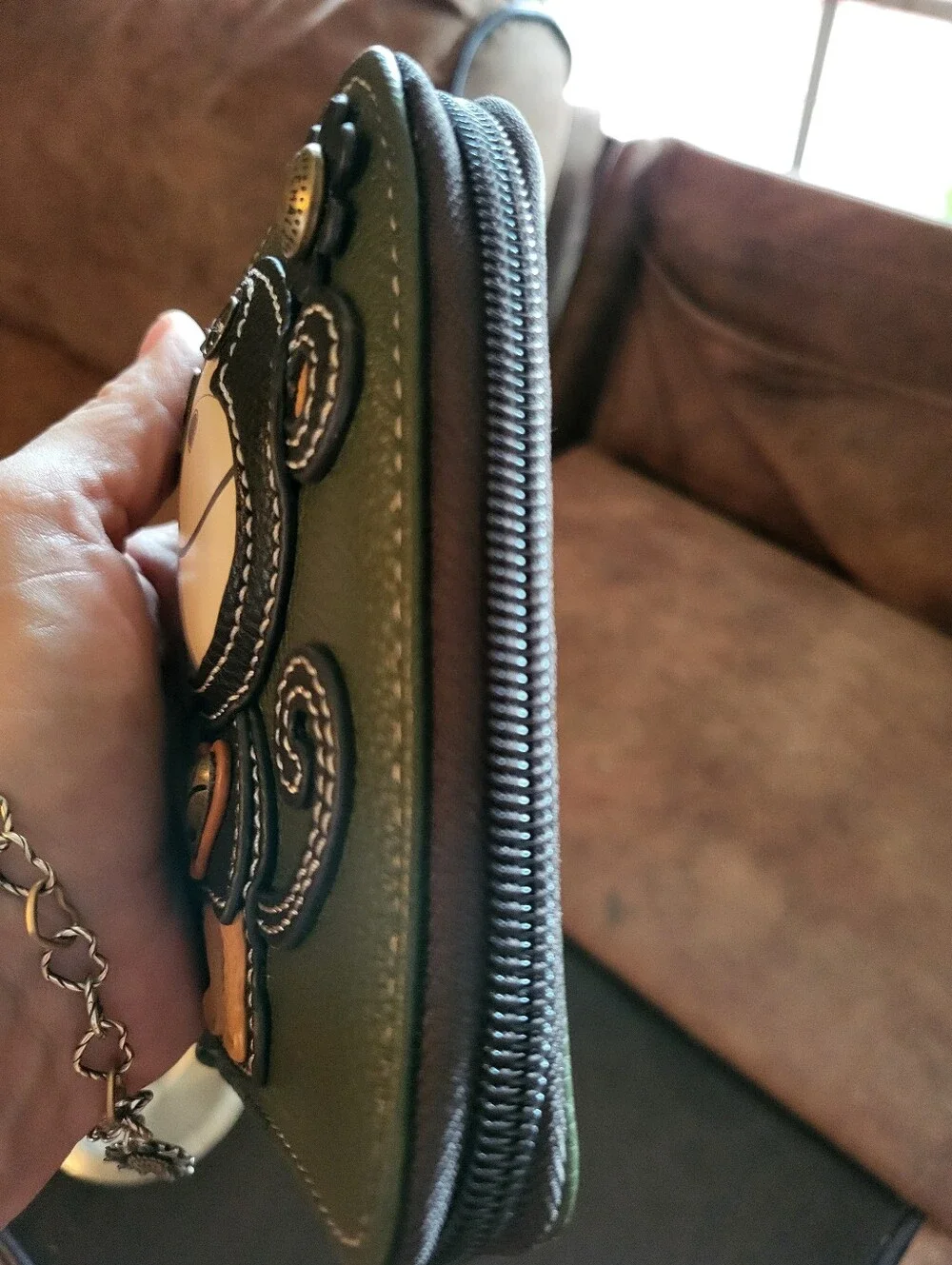 CHALA Monkey Wallet Vegan Leather, Zip Around. Olive